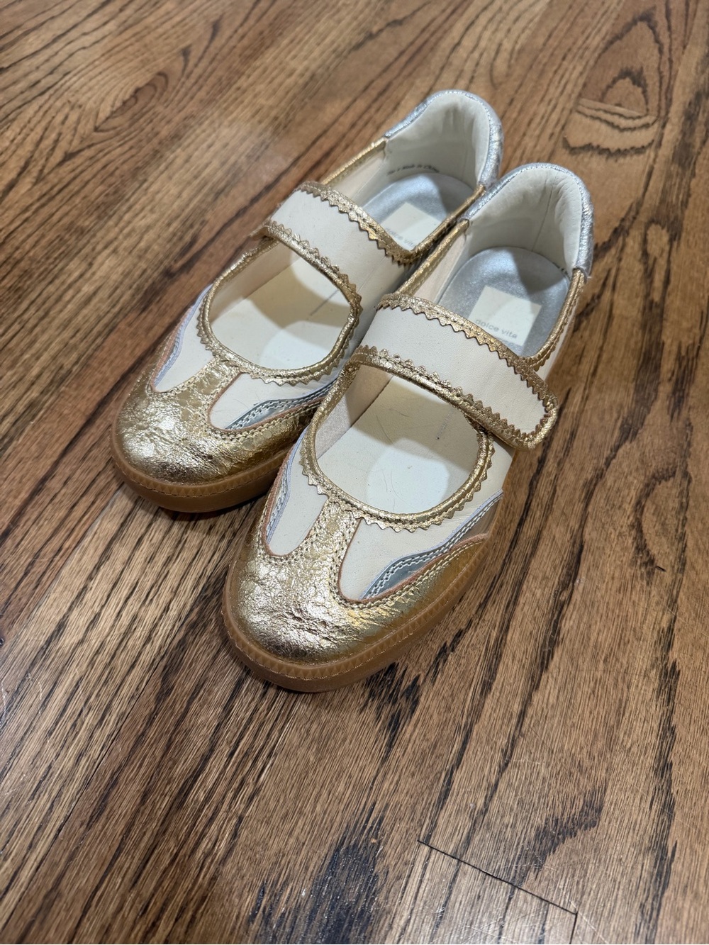 NANET Dolce Vita Metallic Gold and White Mary Jane Sneakers